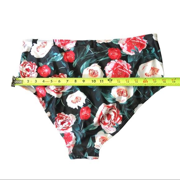 Women’s Black Floral High Waisted Bikini Bottom Size XL - Picture 6 of 7